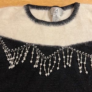 Gorgeous Black & White P.A. international ladies sweater with stone & pearls.